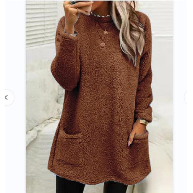 Pocket Crew Neck Casual Warm Long Sleeve T-shirt