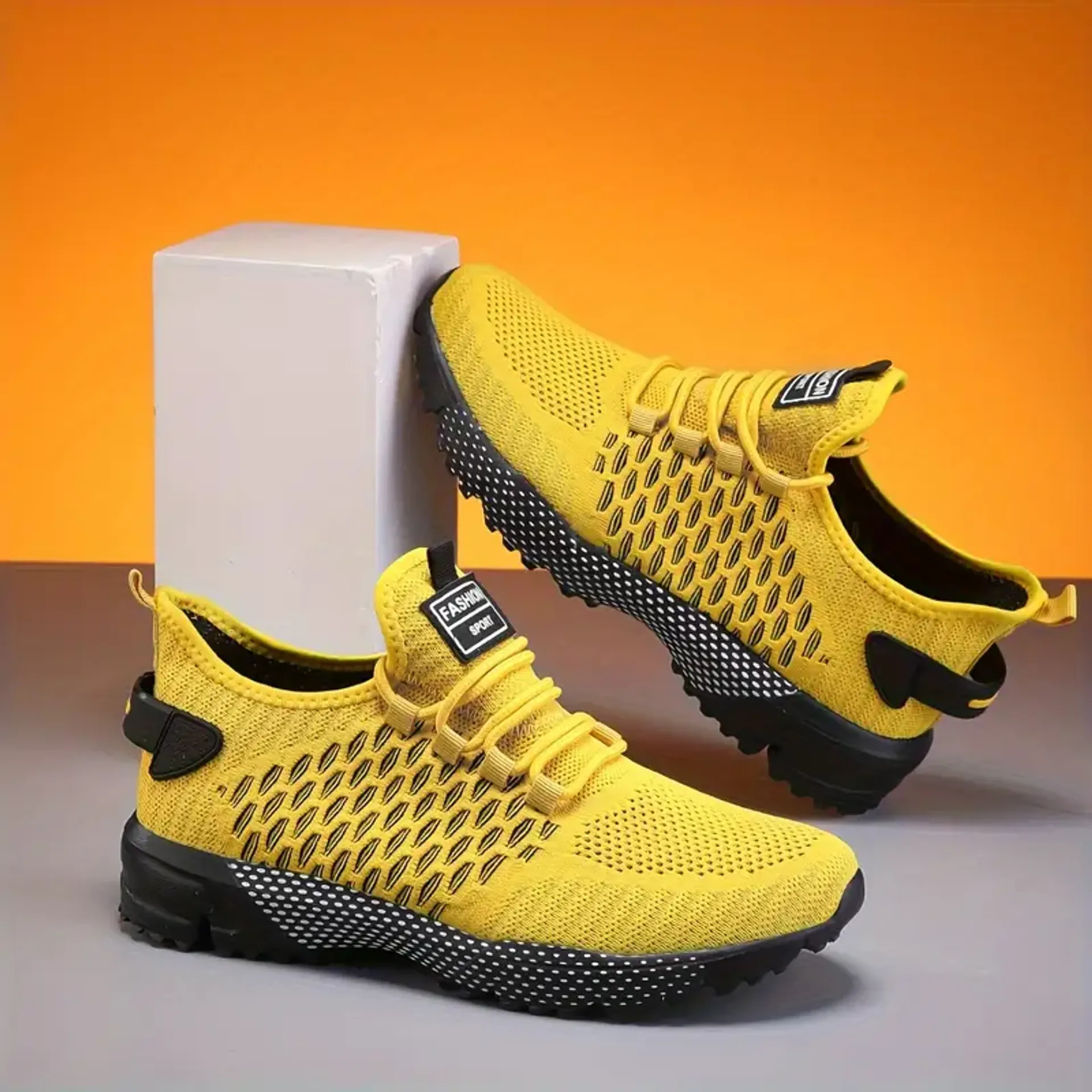 Yellow High-Top Performance Athletic Sneakers - Breathable Mesh