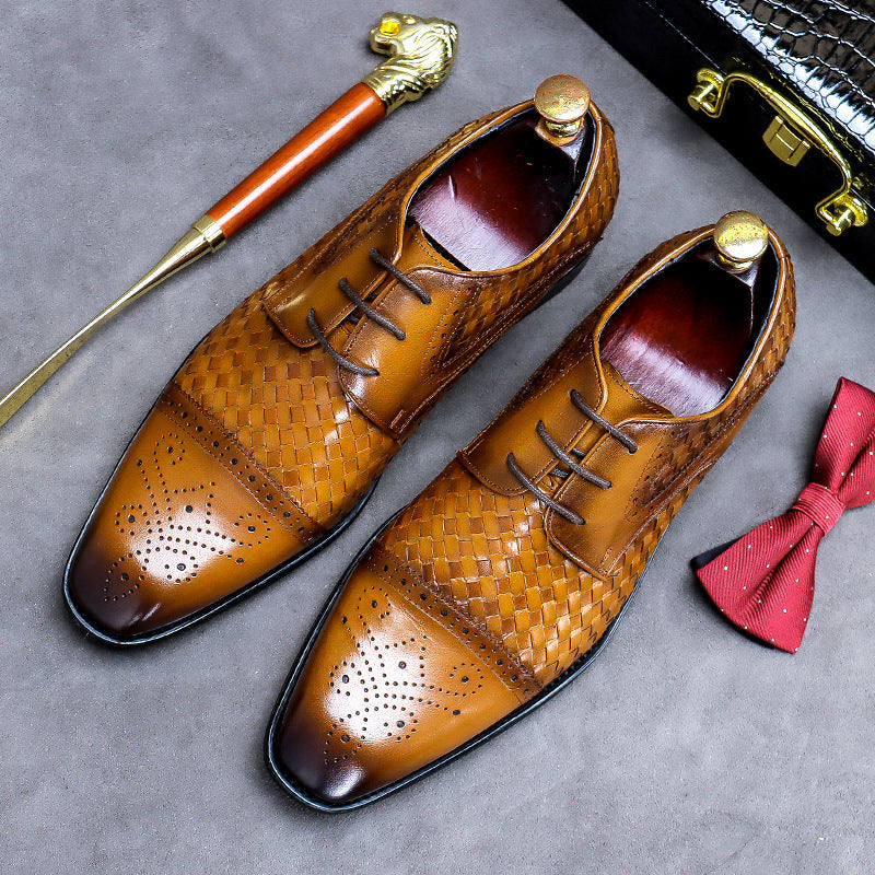2022 Men's Leather Business Casual Woven Design Trendy Dress Shoes-Zittor