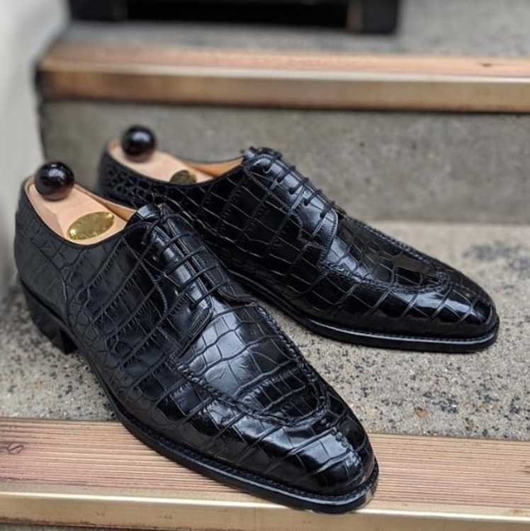 Black Crocodile Lace Up Leather Dress Shoes-Zittor