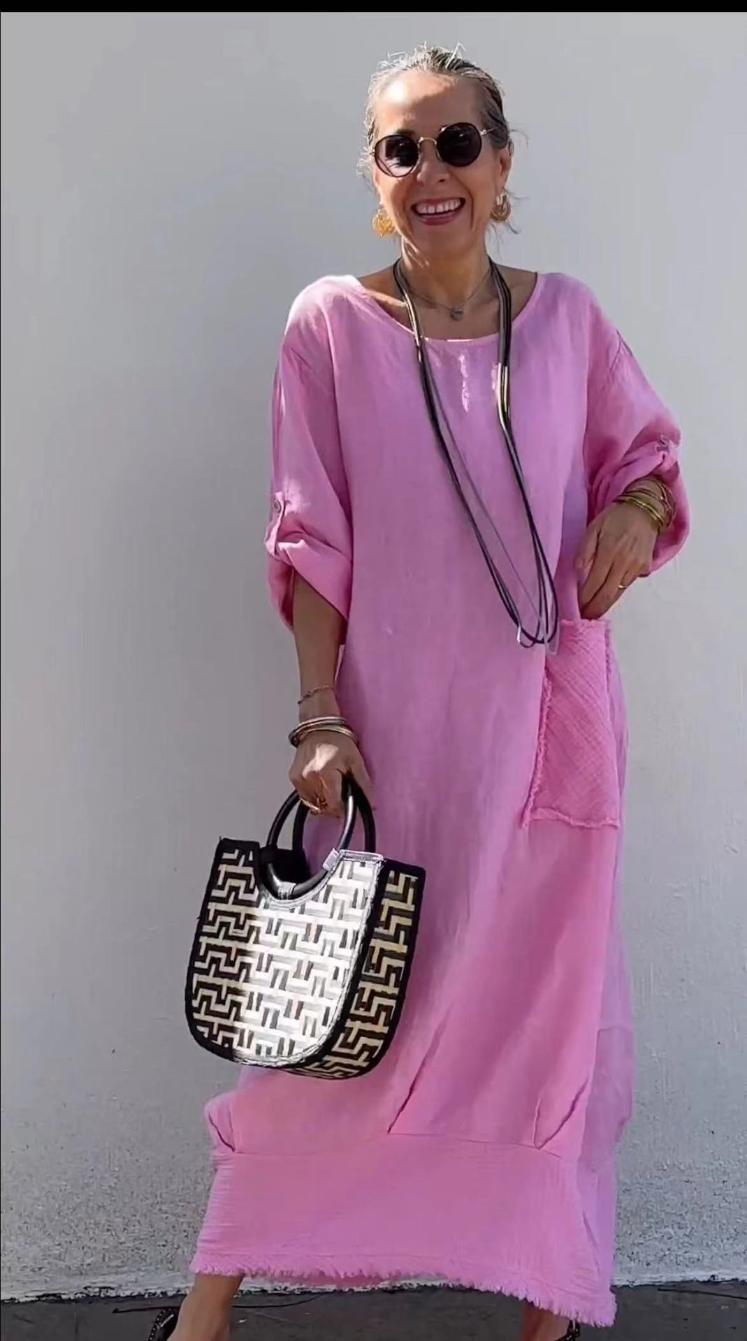 Cotton and Linen Patchwork Long Dress (Buy 2 Free Shipping)