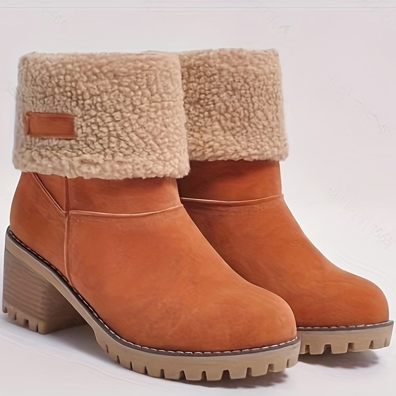 Women's Chunky Heel Slip-On Plush Lined Ankle Boots