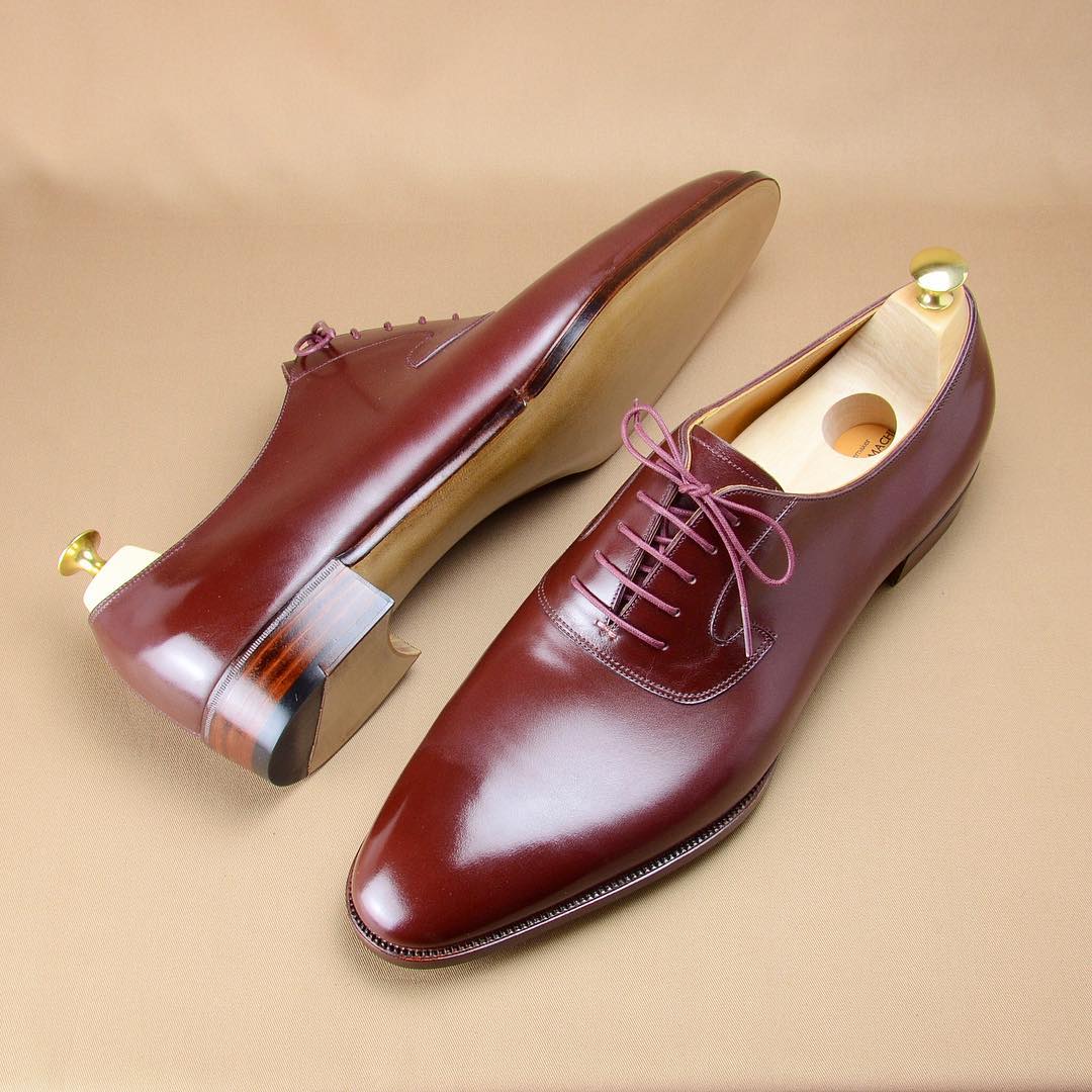 New men's lace-up red leather shoes-Zittor