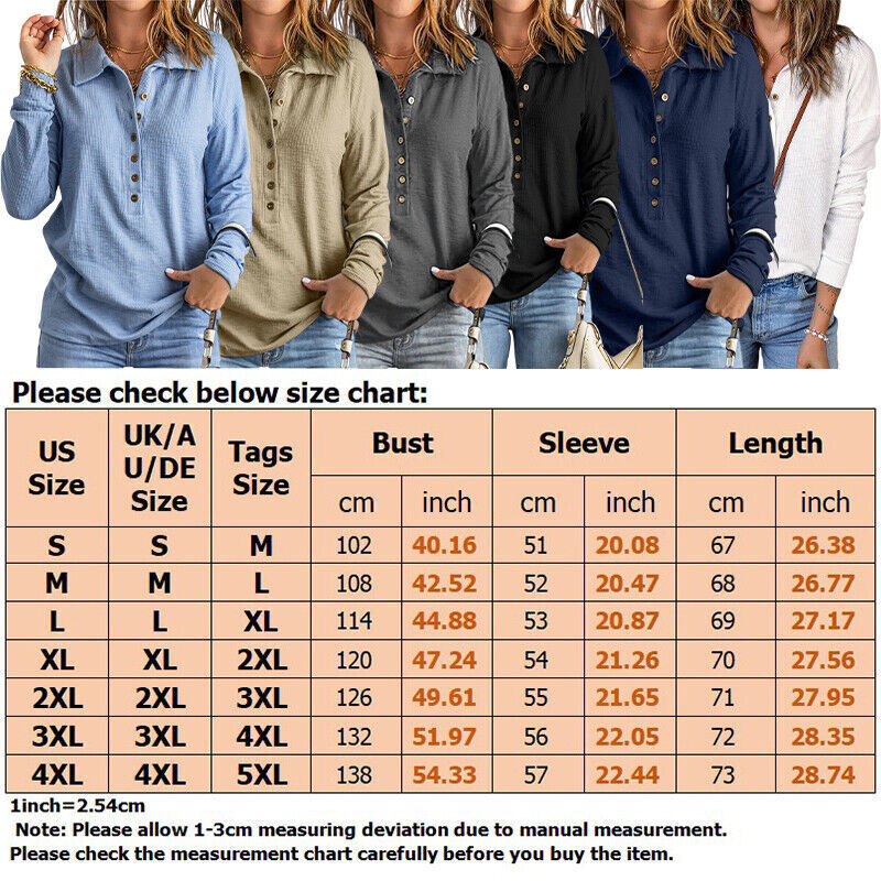 Womens Long Sleeve Knitted Jumper Tops Ladies Casual Baggy Plain Button T Shirt