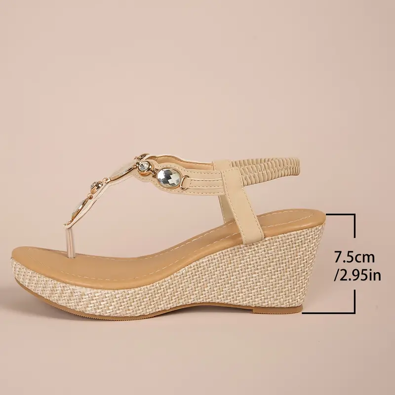 Women s Solid Color Thong Sandals Rhinestone Decor Platform details 1