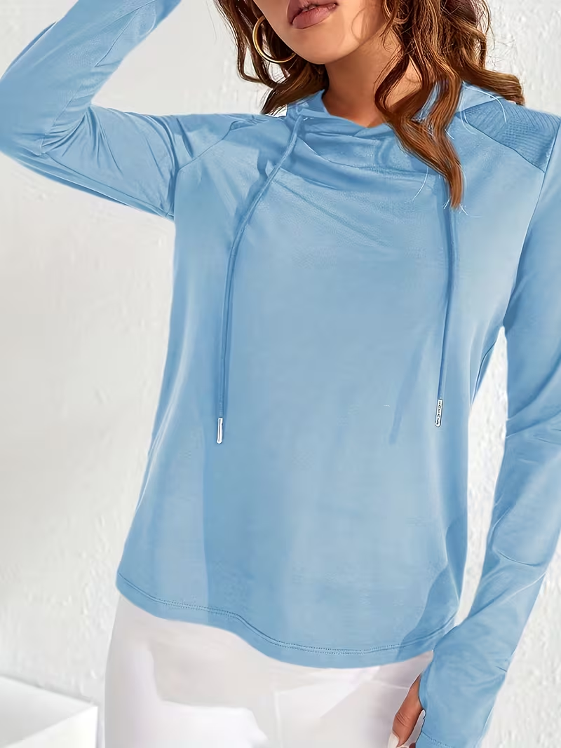 Women's Athletic Hooded T-Shirts | Quick Dry Sun Protection Long Sleeve Workout Tops