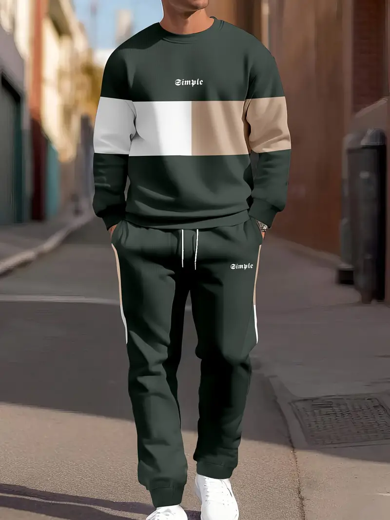 Men's Color Block Sweatshirt and Sweatpants Joggers Set