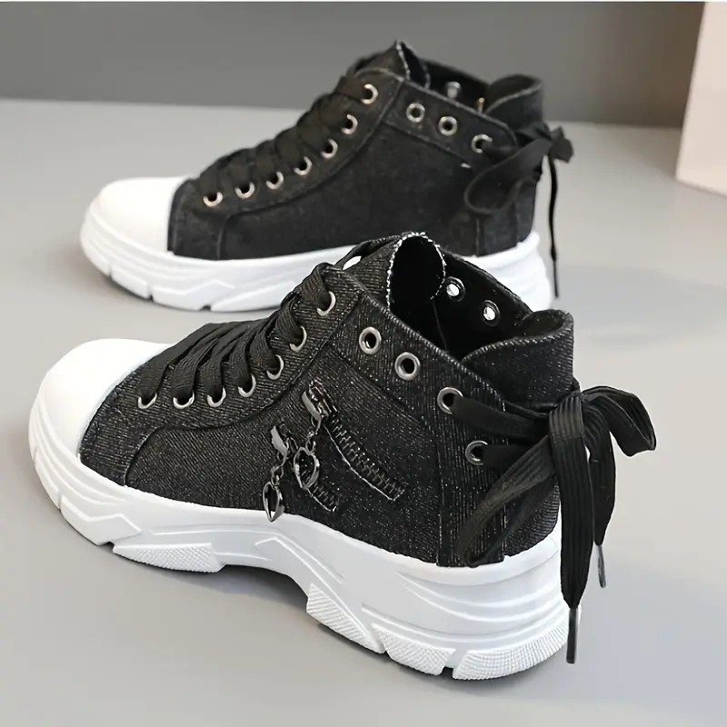 Women s Casual Denim Canvas Shoes Chunky Sole Fashion details 2