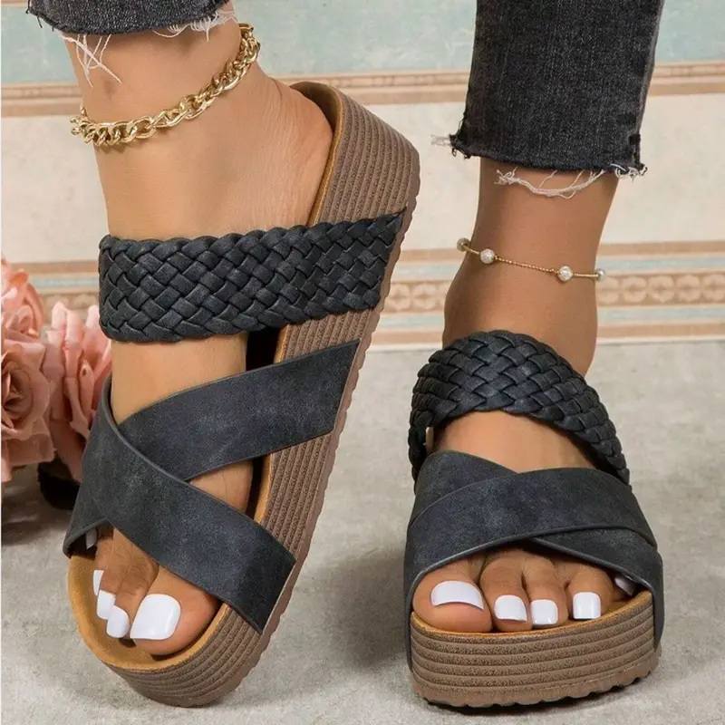 women sandals new thick bottom braided cross casual solid details 0