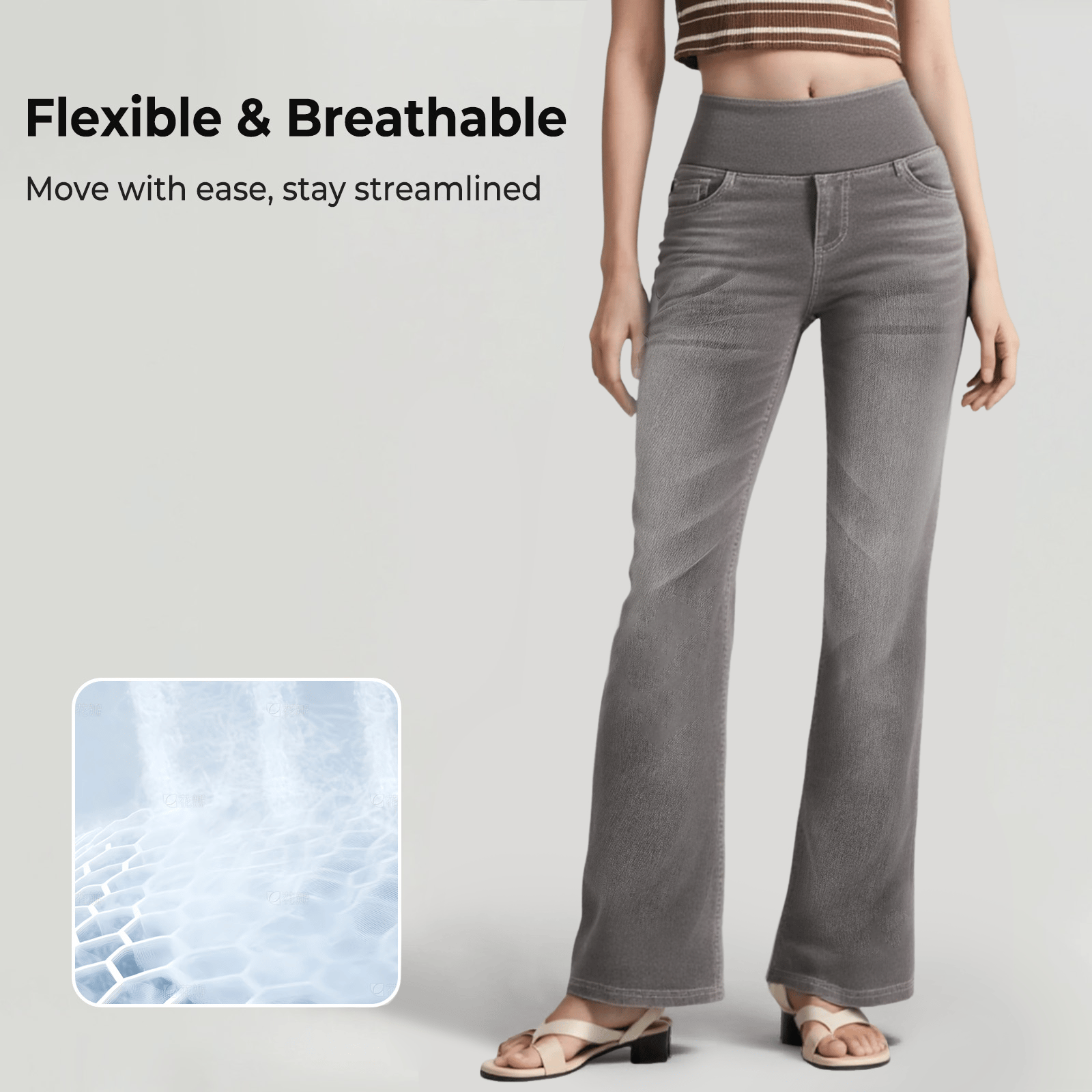 🏆High Waisted Pockets Washed Casual Bootcut Jeans