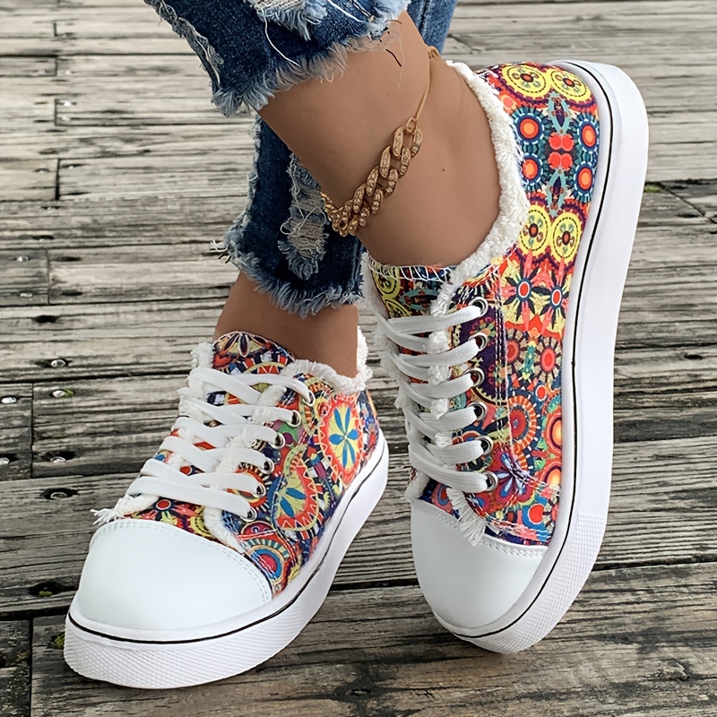 Women's Flower Print Orthopedic Canvas Sneakers