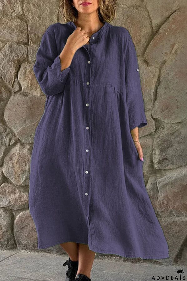 🔥LAST DAY SALE 70%🔥Mindful Cotton Blend Solid Color Button Casual Midi Dress-FREE SHIPPING
