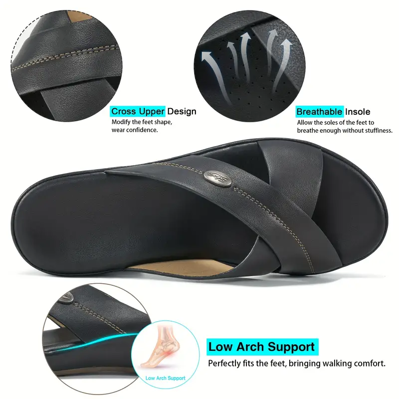 women s wedge slide sandals cross strap soft sole pu leather 1