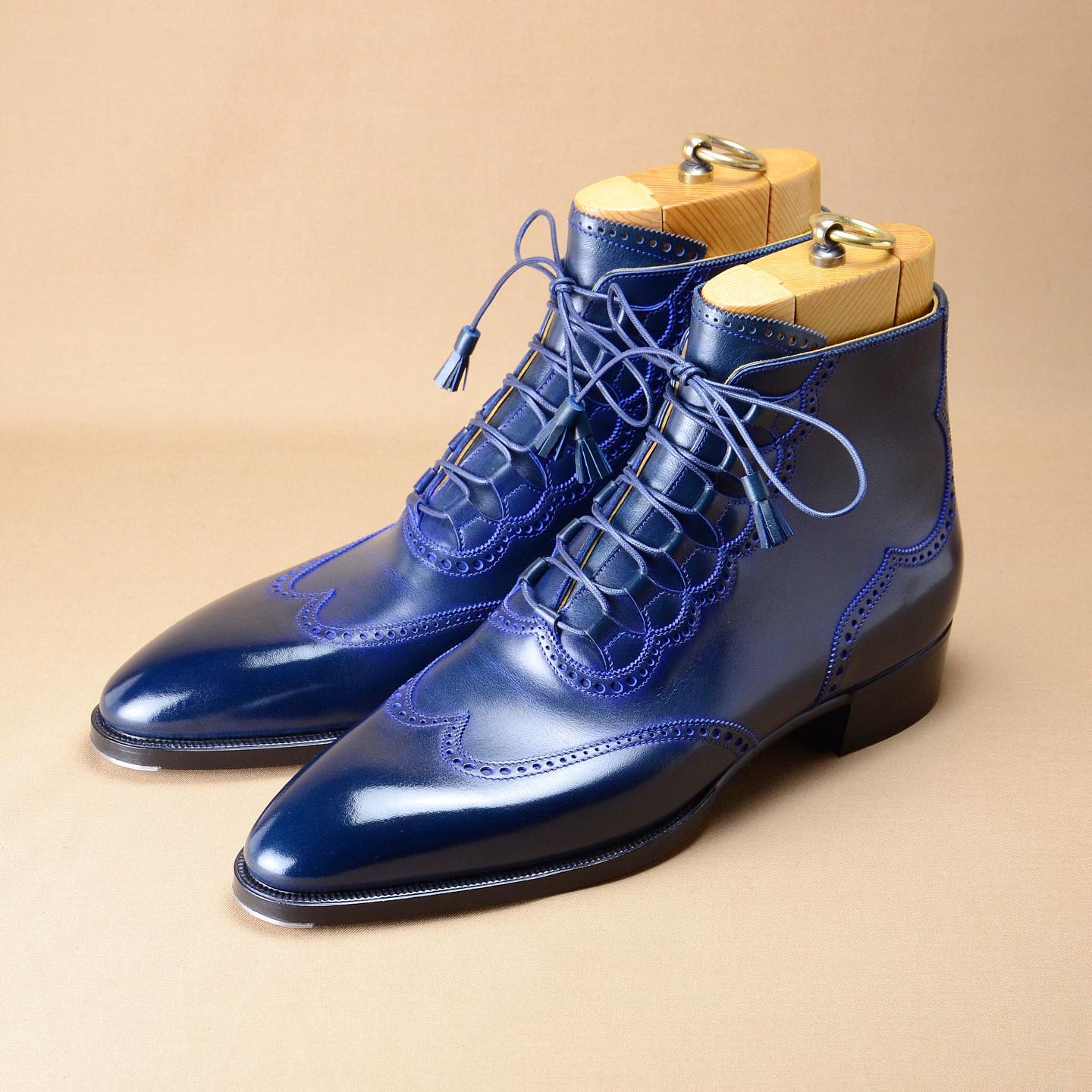 New blue lace-up men's boots-Zittor