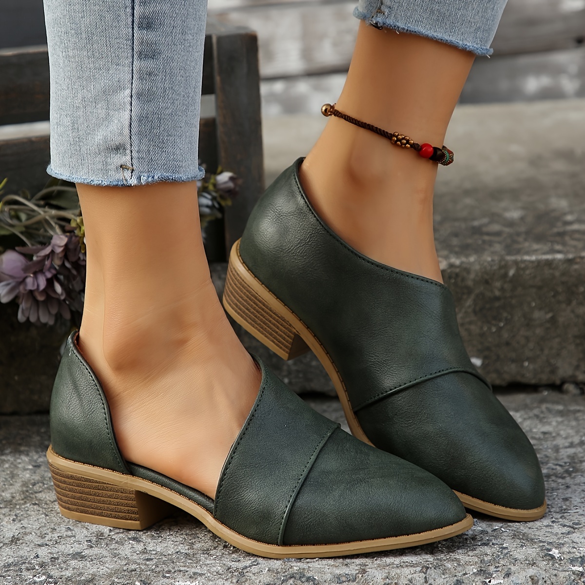 Women's Solid Color Chunky Heel Short Boots