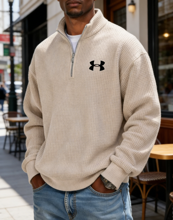 Men's Casual Waffle Half-zip Sweater