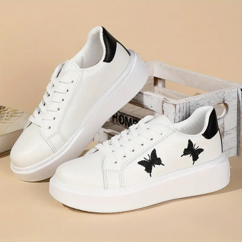 Women s Casual Sneakers Butterfly Embroidery Thick Sole Lace details 3