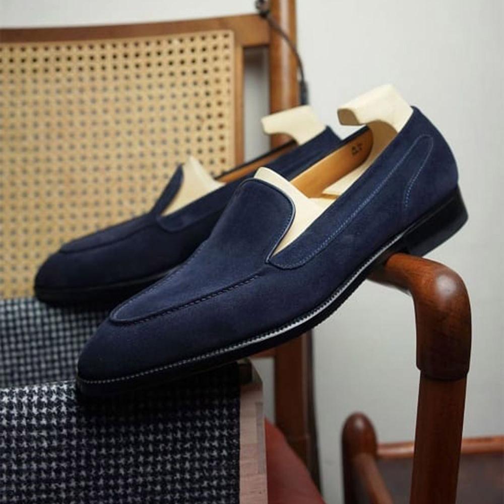Blue and black men's simple loafers-Zittor
