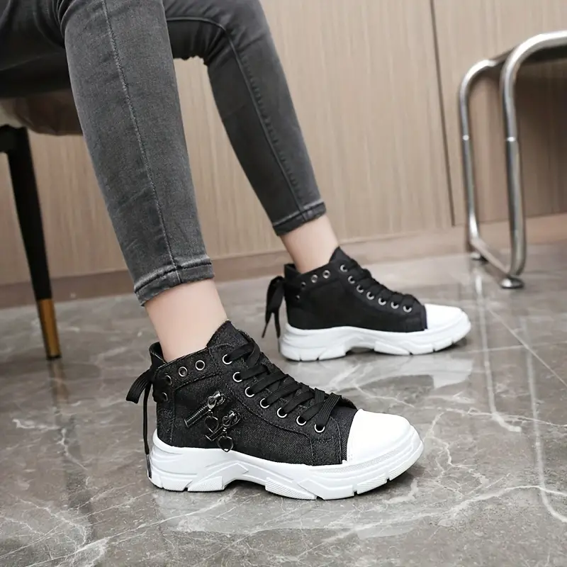 Women s Casual Denim Canvas Shoes Chunky Sole Fashion details 12