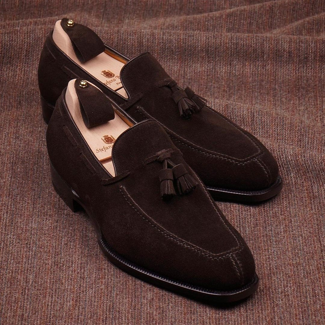 Handmade brown and black classic tassel men's loafers-Zittor