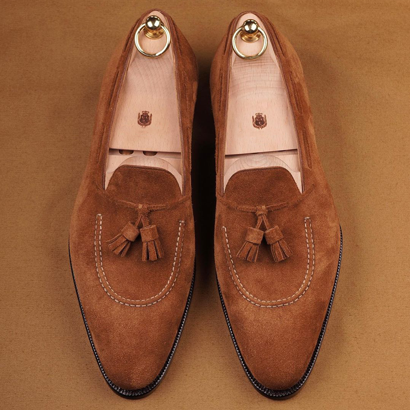 Light Brown Suede Slip On Shoes-Zittor