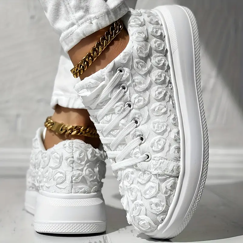 Women s Bridal Floral 3d Sneakers Lace Platform Soft Sole details 1