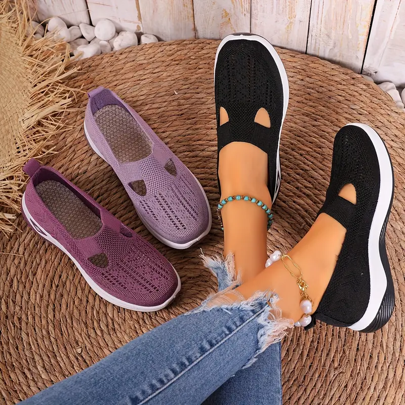 Women s Solid Color Knitted Sneakers Soft Sole Platform Slip details 0