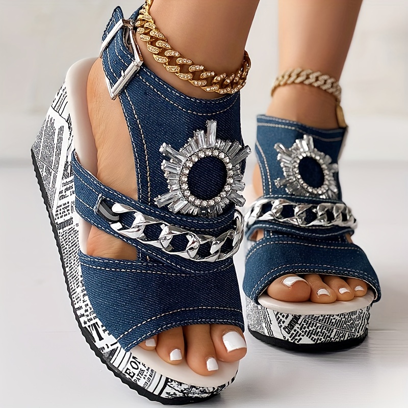 Women's Rhinestone Stylish Chain Sandals