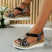 solid color wedge sandals women s buckle design platform details 6