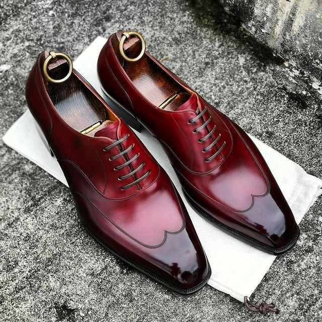 Classic Wine Red Oxford Toe Shoes-Zittor