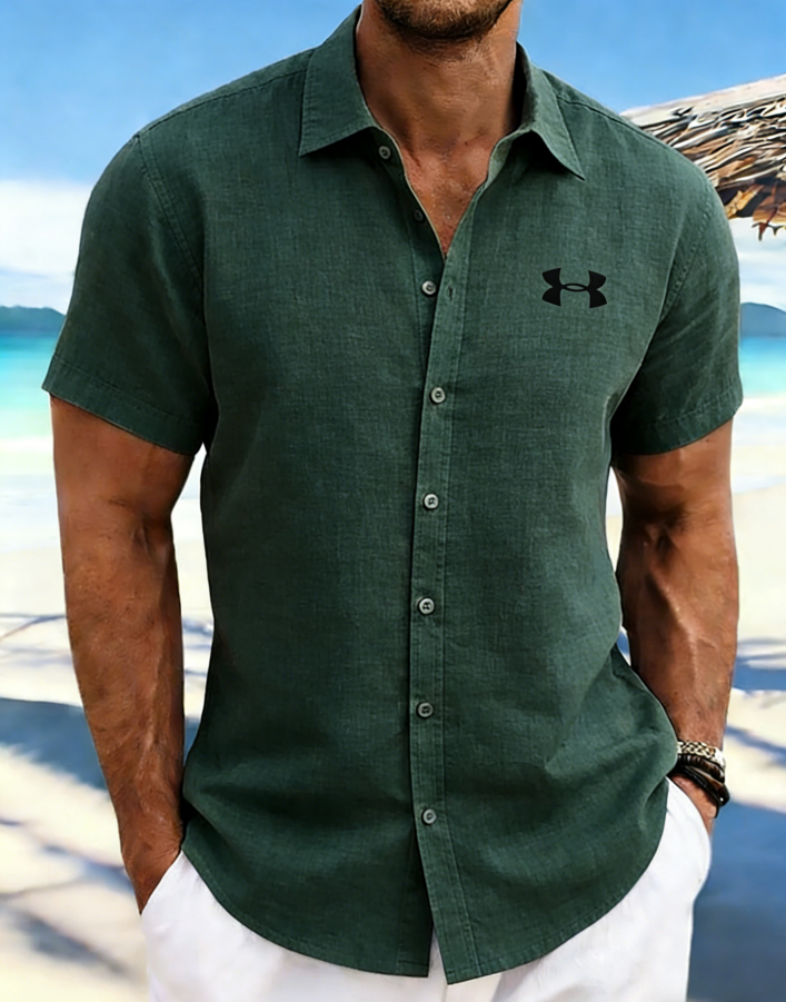 UA Men's Luxury Linen Shirt Breathable & Comfortable Casual Short Sleeve