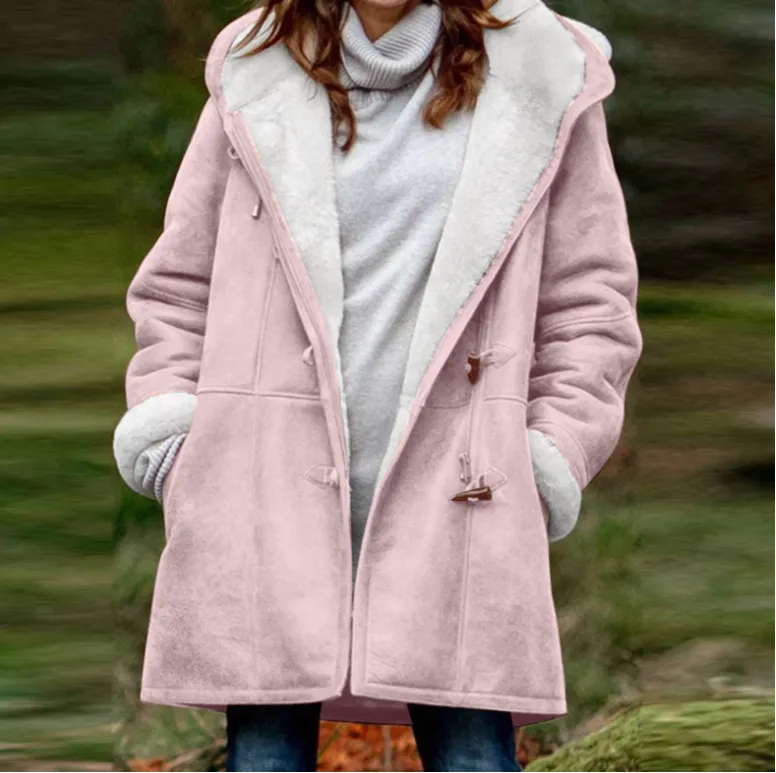 Women's Coat Solid Color Casual Button Cardigan Warm Mid-Length Hooded Pocket