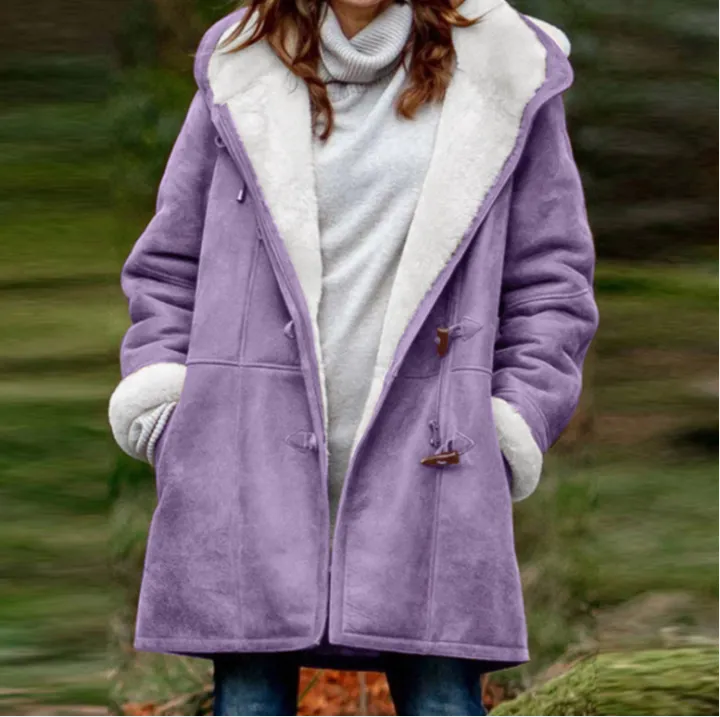Women's Coat Solid Color Casual Button Cardigan Warm Mid-Length Hooded Pocket