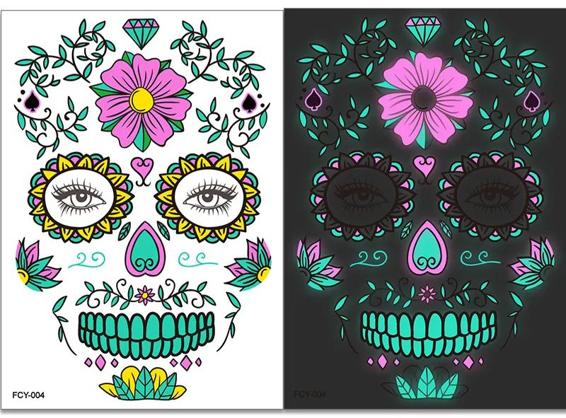 Hot sale in Europe and the United States Funny Halloween two-color luminous tattoo stickers face stickers Day of the Dead scar tattoo stickers spot