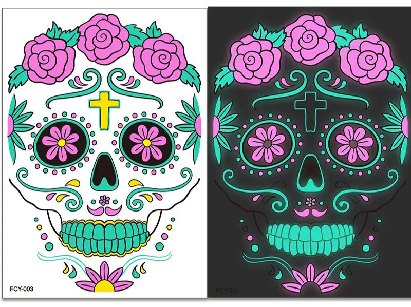 Hot sale in Europe and the United States Funny Halloween two-color luminous tattoo stickers face stickers Day of the Dead scar tattoo stickers spot