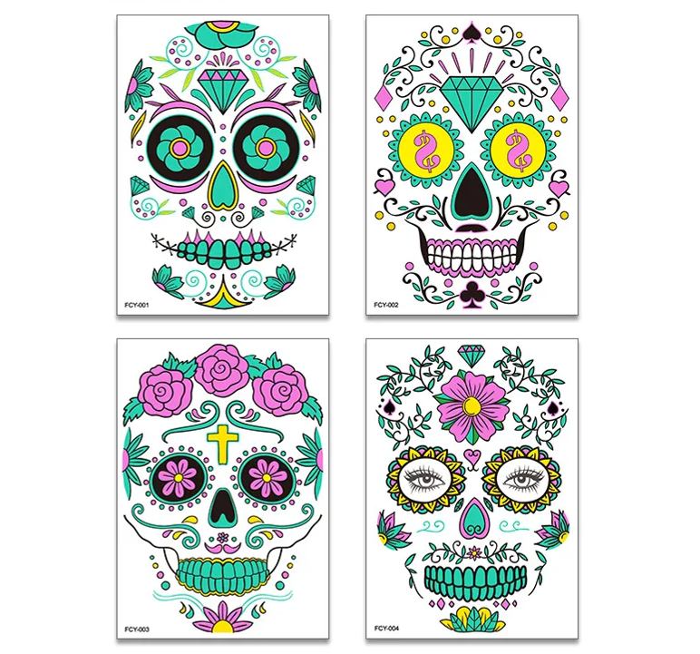 Hot sale in Europe and the United States Funny Halloween two-color luminous tattoo stickers face stickers Day of the Dead scar tattoo stickers spot
