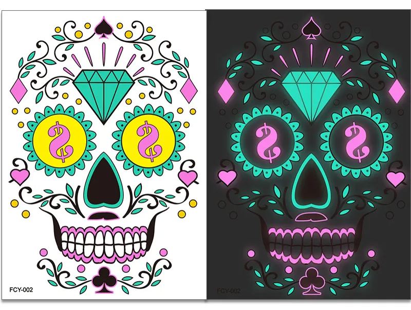 Hot sale in Europe and the United States Funny Halloween two-color luminous tattoo stickers face stickers Day of the Dead scar tattoo stickers spot