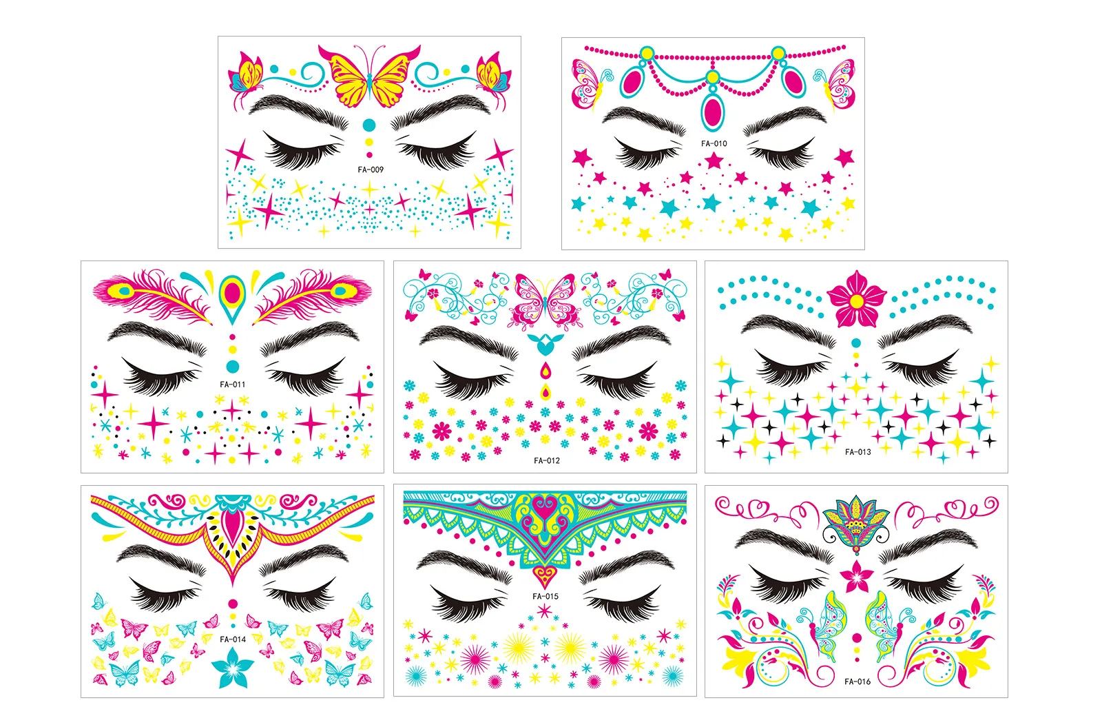 2023 Cross-border New Music Festival Fluorescent Butterfly Waterproof Face Sticker Masquerade Party Neon Tattoo Sticker