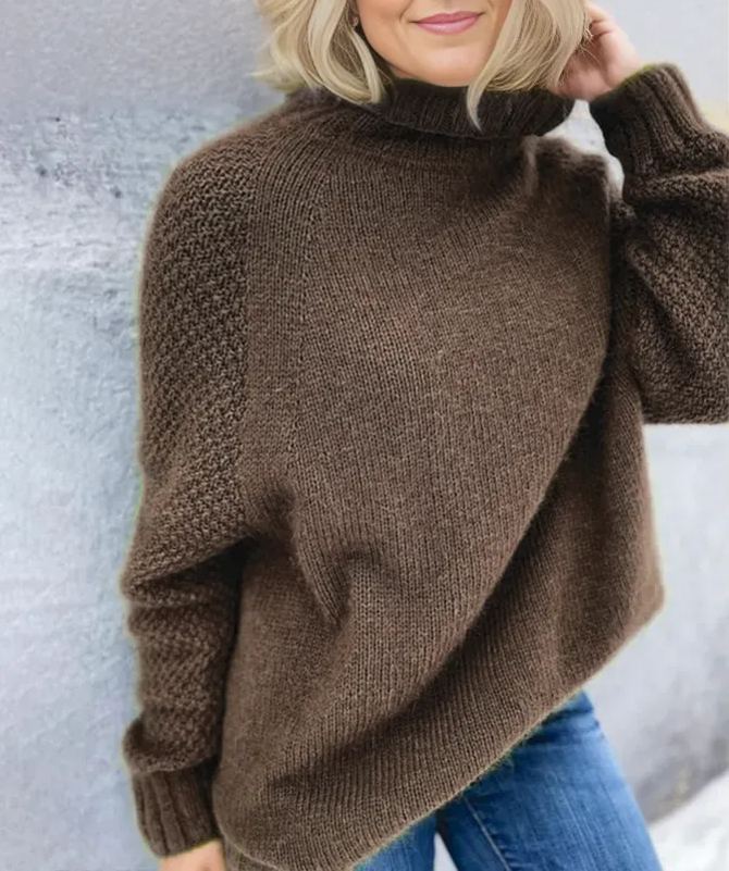 WOMAN'S OVERSIZED KNIT TURTLENECK WARM SOFT SWEATER