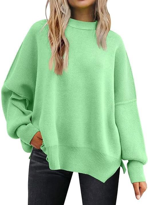 Woman's long-sleeved sweater 2023 Amazon autumn knitted side slit pullover