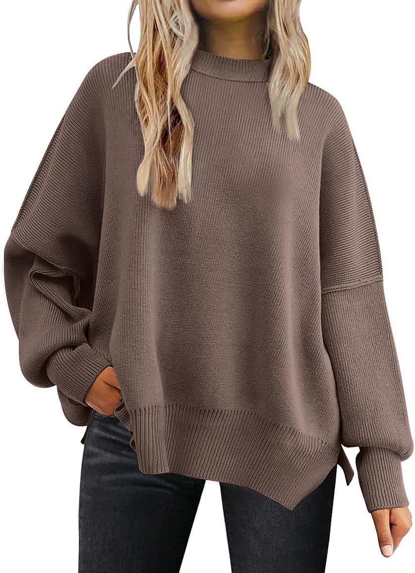 Woman's long-sleeved sweater 2023 Amazon autumn knitted side slit pullover