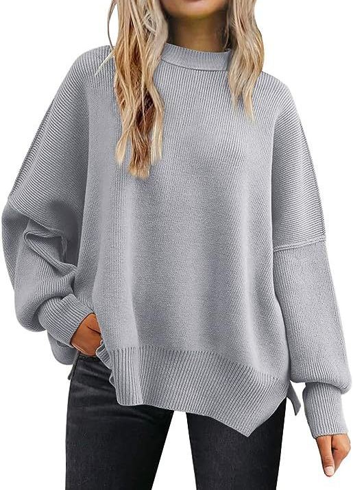 Woman's long-sleeved sweater 2023 Amazon autumn knitted side slit pullover
