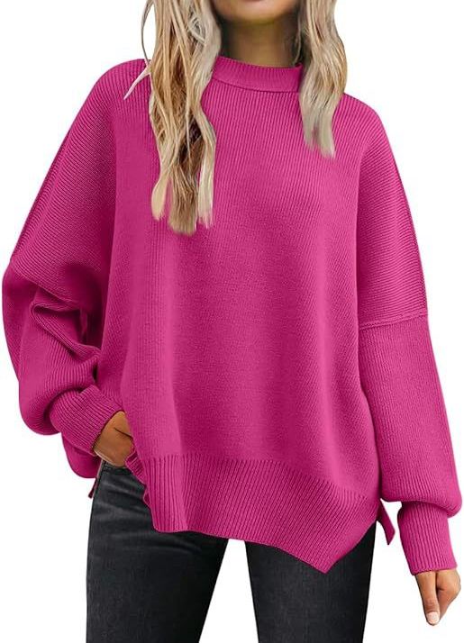 Woman's long-sleeved sweater 2023 Amazon autumn knitted side slit pullover
