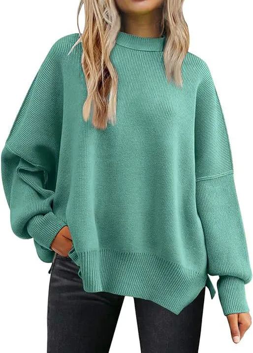 Woman's long-sleeved sweater 2023 Amazon autumn knitted side slit pullover
