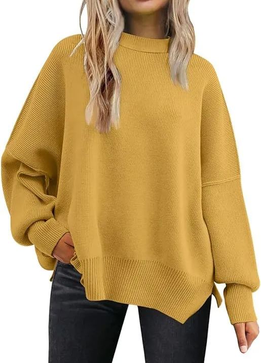 Woman's long-sleeved sweater 2023 Amazon autumn knitted side slit pullover