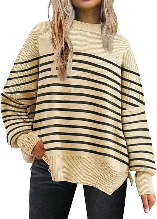 Woman's long-sleeved sweater 2023 Amazon autumn knitted side slit pullover