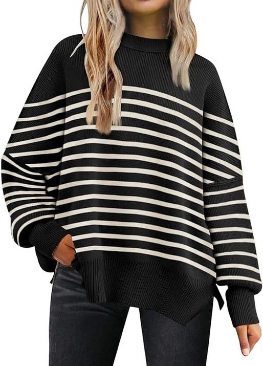 Woman's long-sleeved sweater 2023 Amazon autumn knitted side slit pullover