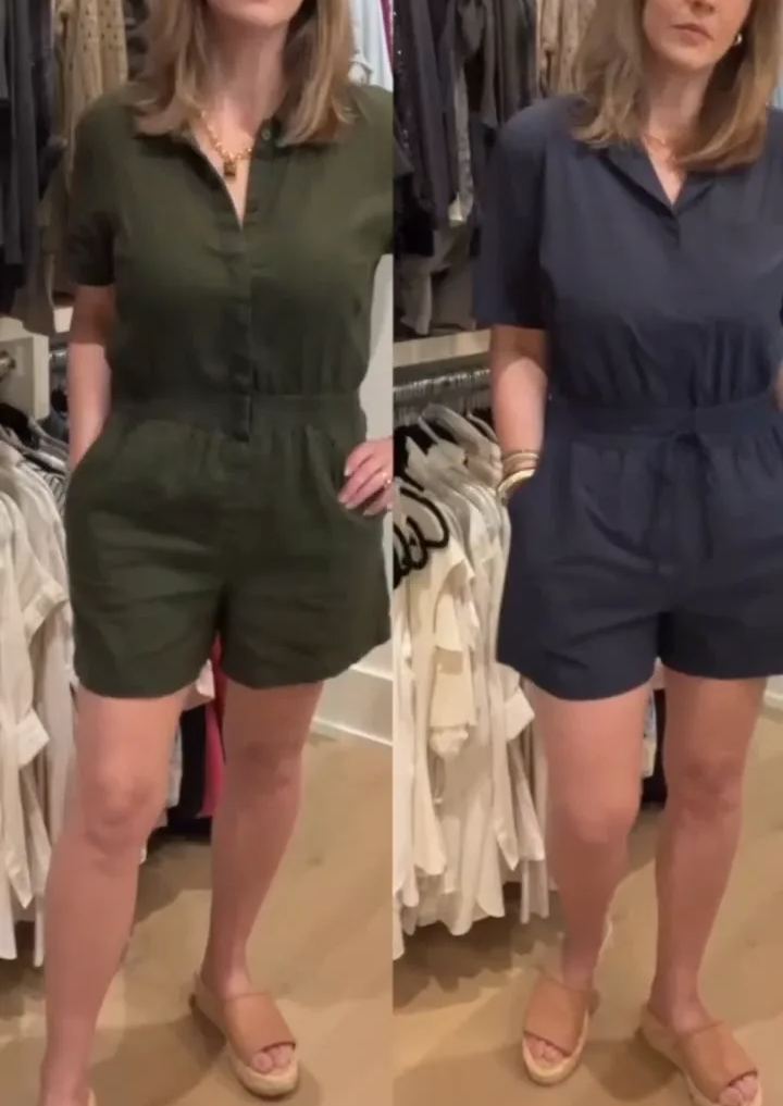 2024 WOMEN'S COTTON LINEN WIDE LEG SHORT JUMPSUIT