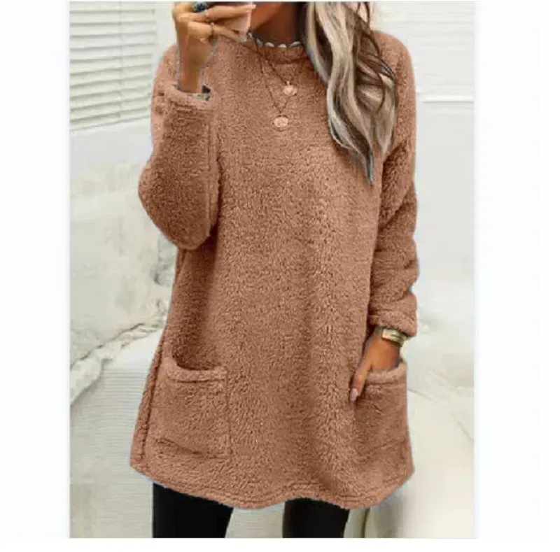 Pocket Crew Neck Casual Warm Long Sleeve T-shirt