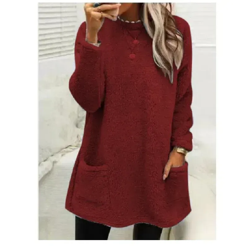 Pocket Crew Neck Casual Warm Long Sleeve T-shirt